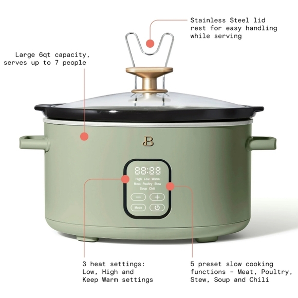 💕 New Beautiful Sage Green 4 Qt Programmable Slow Cooker - Picture 4 of 6